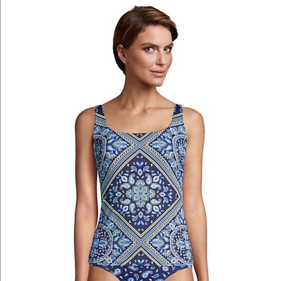 Land’s End Plus Standard underwire adjustable strap navy paisley Tankini Various - Picture 3 of 5